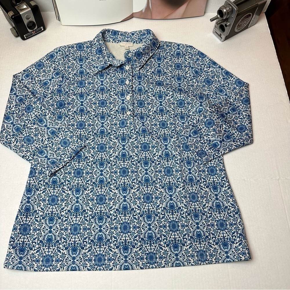 Coastal Tile Print Top | Stretch Knit Pullover Blouse · Talbots